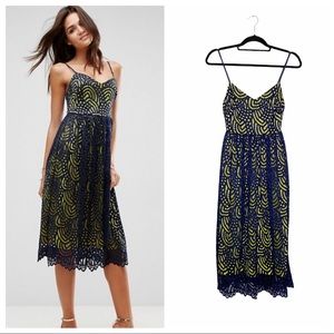 NWT ASOS Navy Lace Midi Dress Size 2
